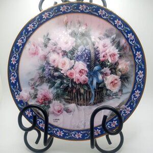 Lena Liu 1992 Plate 8" Porcelain Roses Basket Bouquets Gold Trim Limited Edition